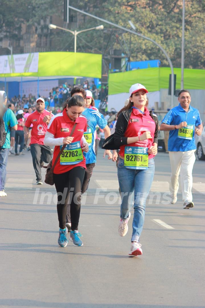 Dia Mirza was snapped participating in Standard Chartered Mumbai Marathon 2015