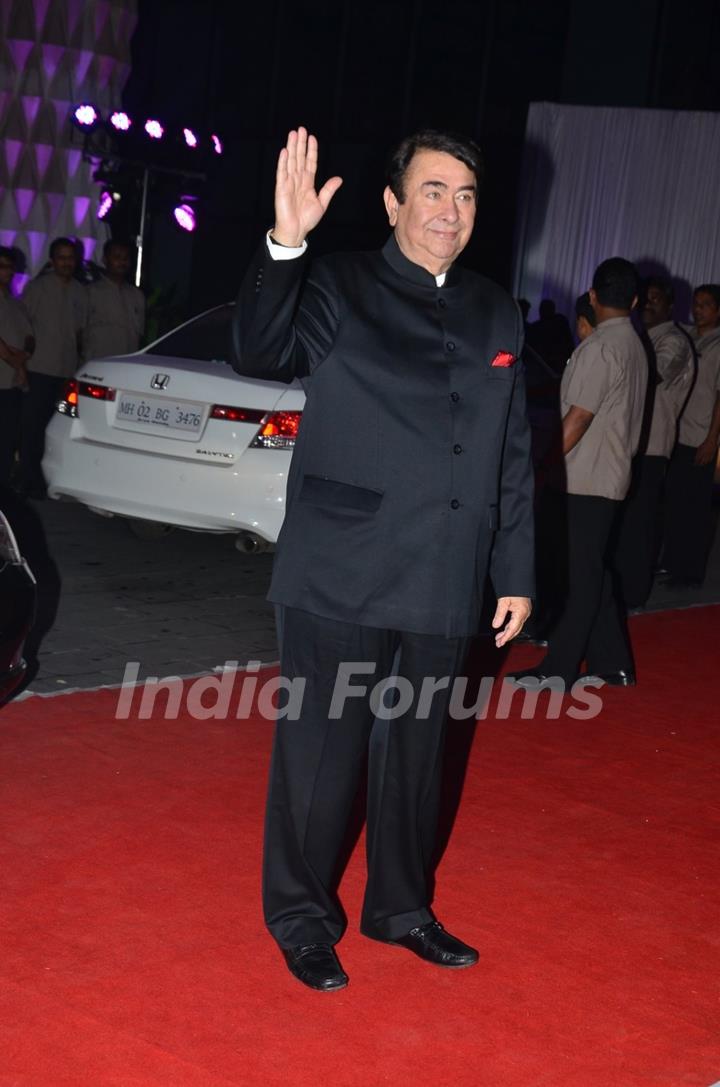 Randhir Kapoor poses for the media at Kush Sinha's Wedding Reception