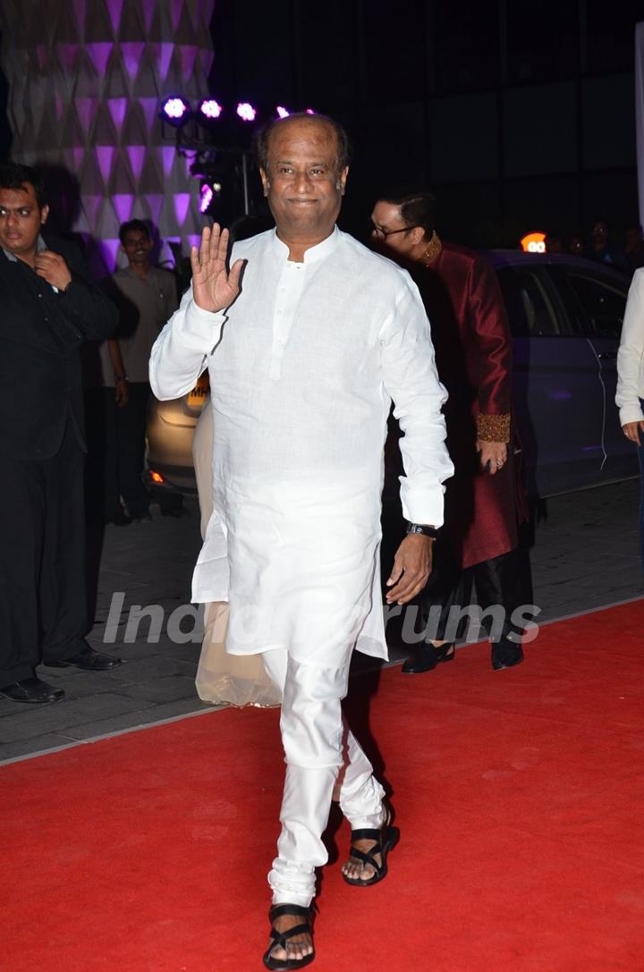 Rajinikanth was snapped at Kush Sinha's Wedding Reception