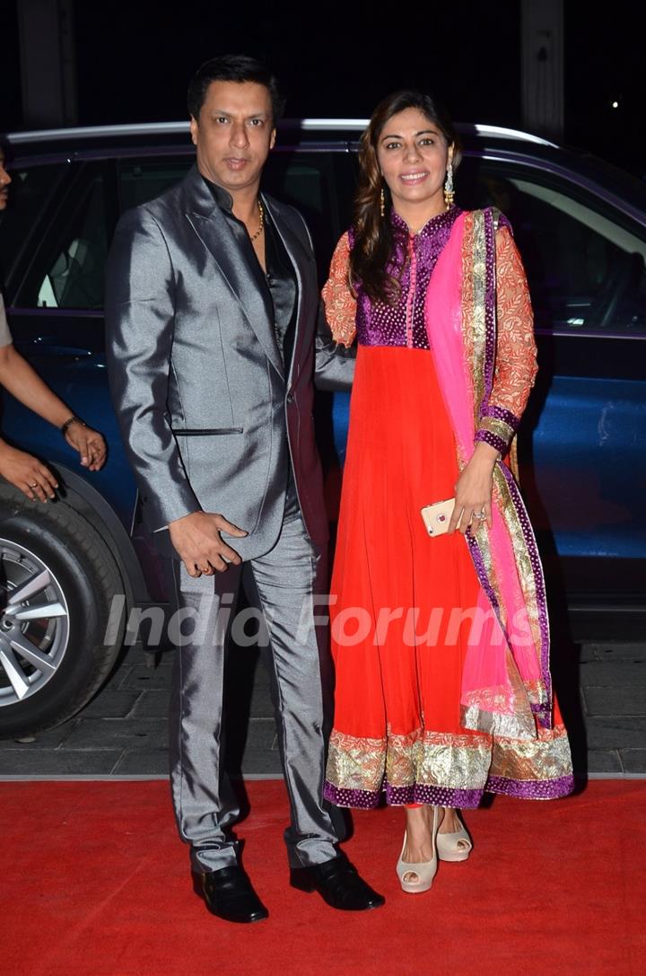 Madhur Bhandarkar poses with wife Renu at Kush Sinha's Wedding Reception