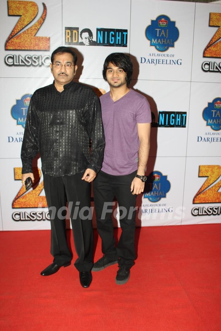 Sudesh Bhosle poses with Son Siddhanta Bhosle at the Celebration of 75 years of Musical Genius - R.D