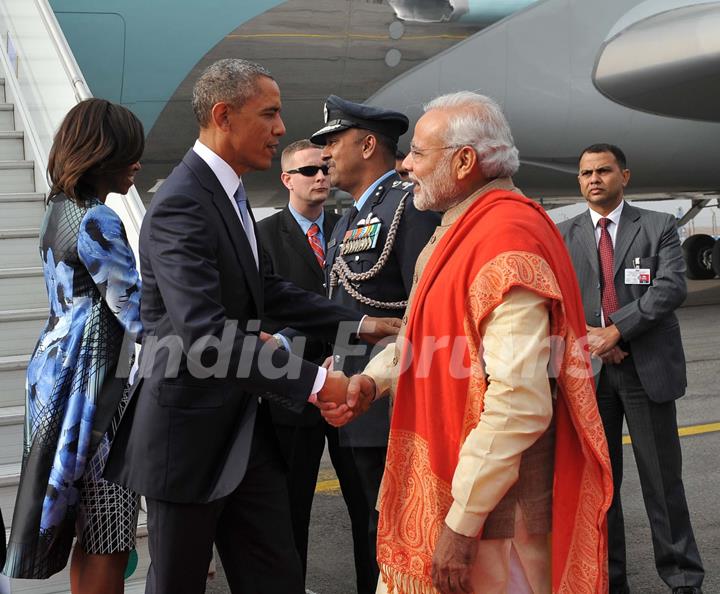 Narendra Modi greets Barack Obama on his Visit to India