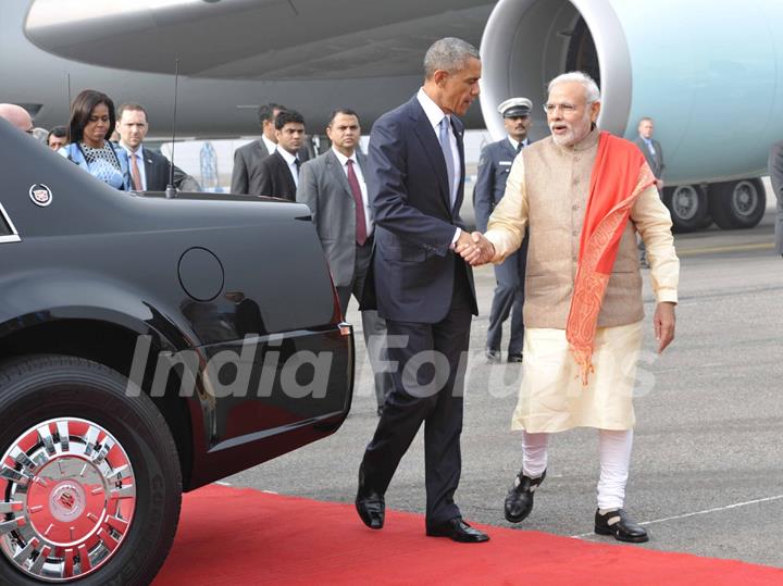 Barack Obama was received by Narendra Modi on his Visit to India