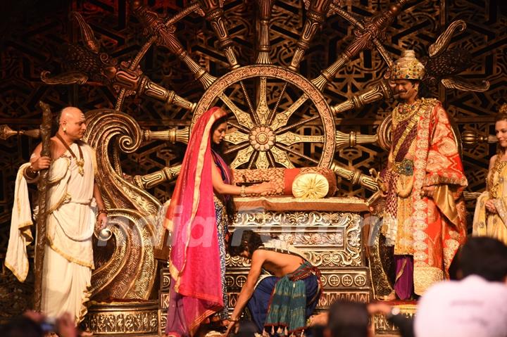 The cast enacts a scene during the Launch of Chakravartin Ashoka Samrat