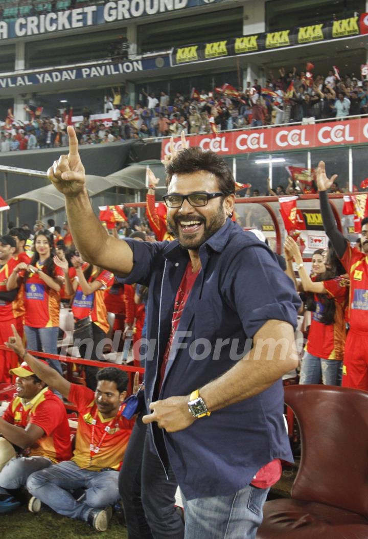 Daggubati Venkatesh poses for the media at CCL Match Between Mumbai Heroes and Telugu Warriors