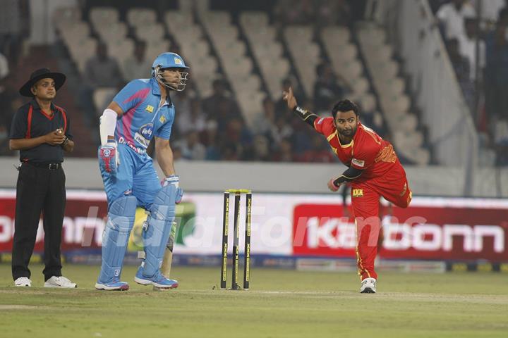 Sachin Joshi was snapped bowling at CCL Match Between Mumbai Heroes and Telugu Warriors