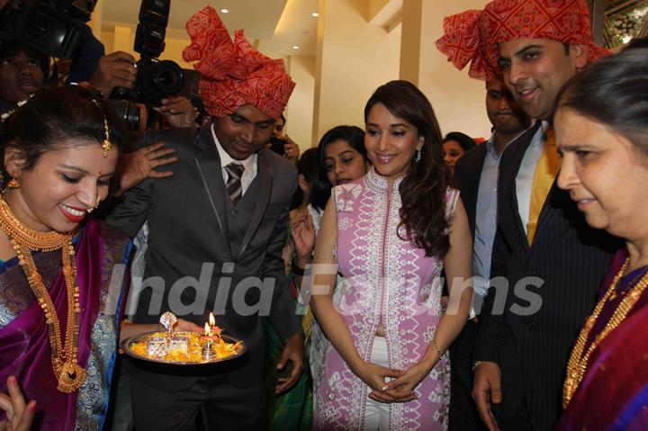 Madhuri Dixit Nene was snapped at the Inaugration of P.N. Gadgil Jewellers' New Showroom