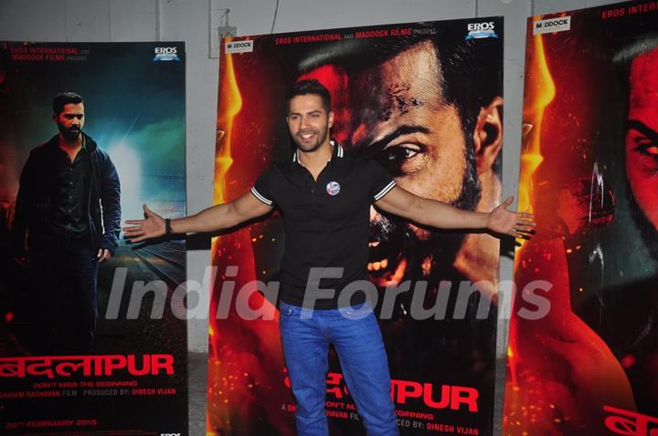 Varun Dhawan poses for the media at the Promotions of Badlapur