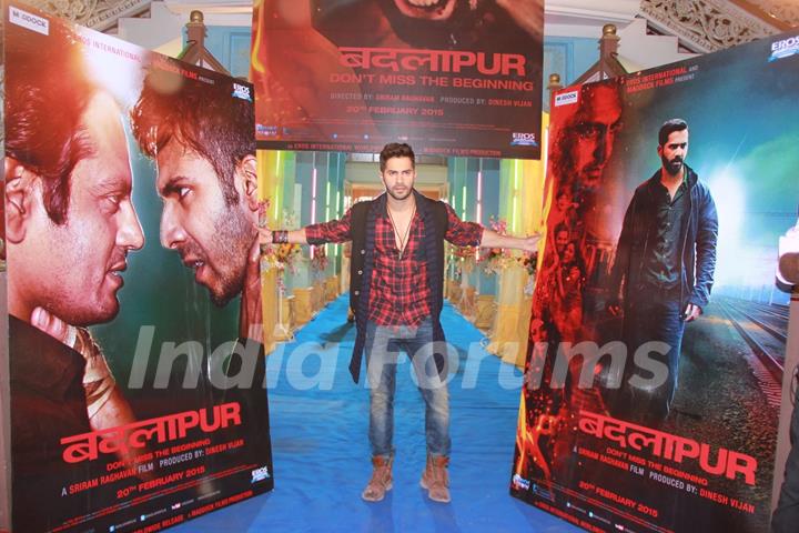 Varun Dhawan poses for the media at the Promotions of Badlapur on CID