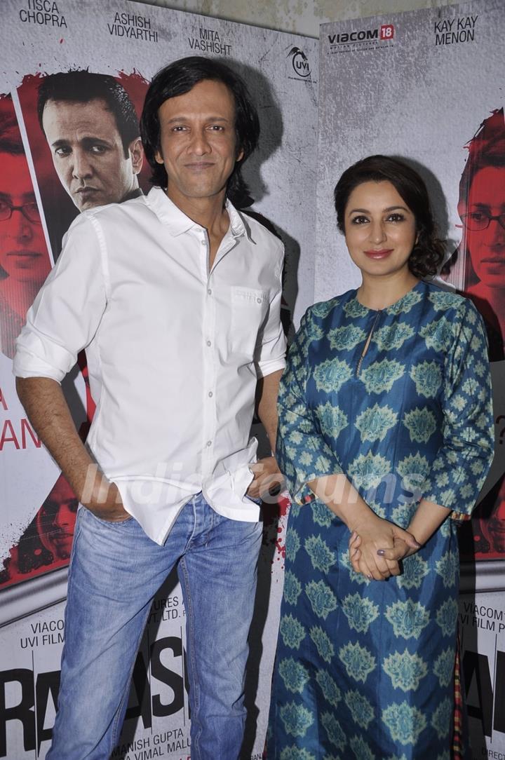 Tisca Chopra and Kay Kay Menon pose for the media at the Promotions of Rahasya