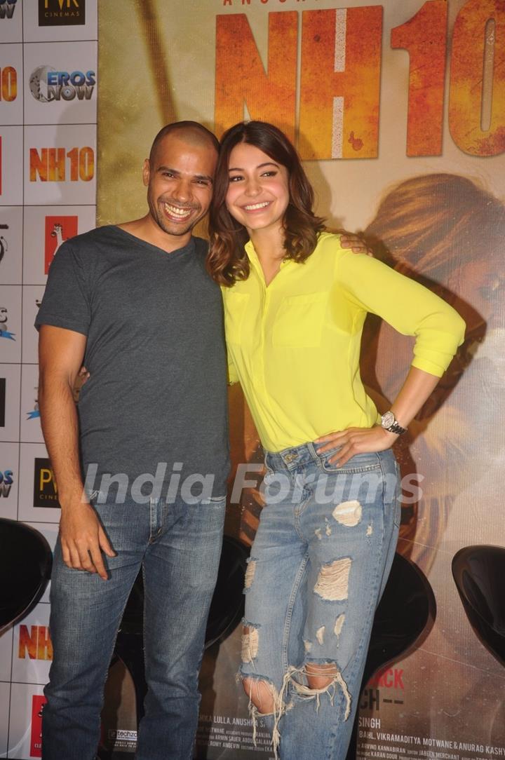 Anushka Sharma and Neil Bhoopalam pose for the media at the Promotions of NH10