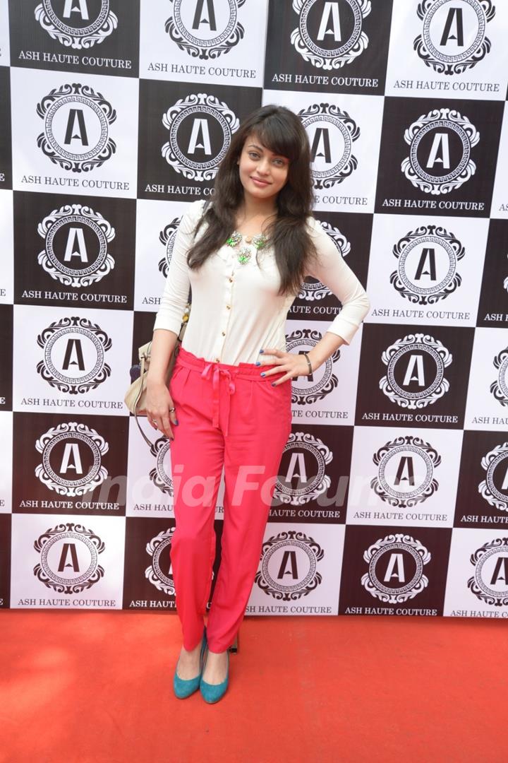 Sneha Ullal poses for the media at Asha Karla's Summer 2015 Couture Collection