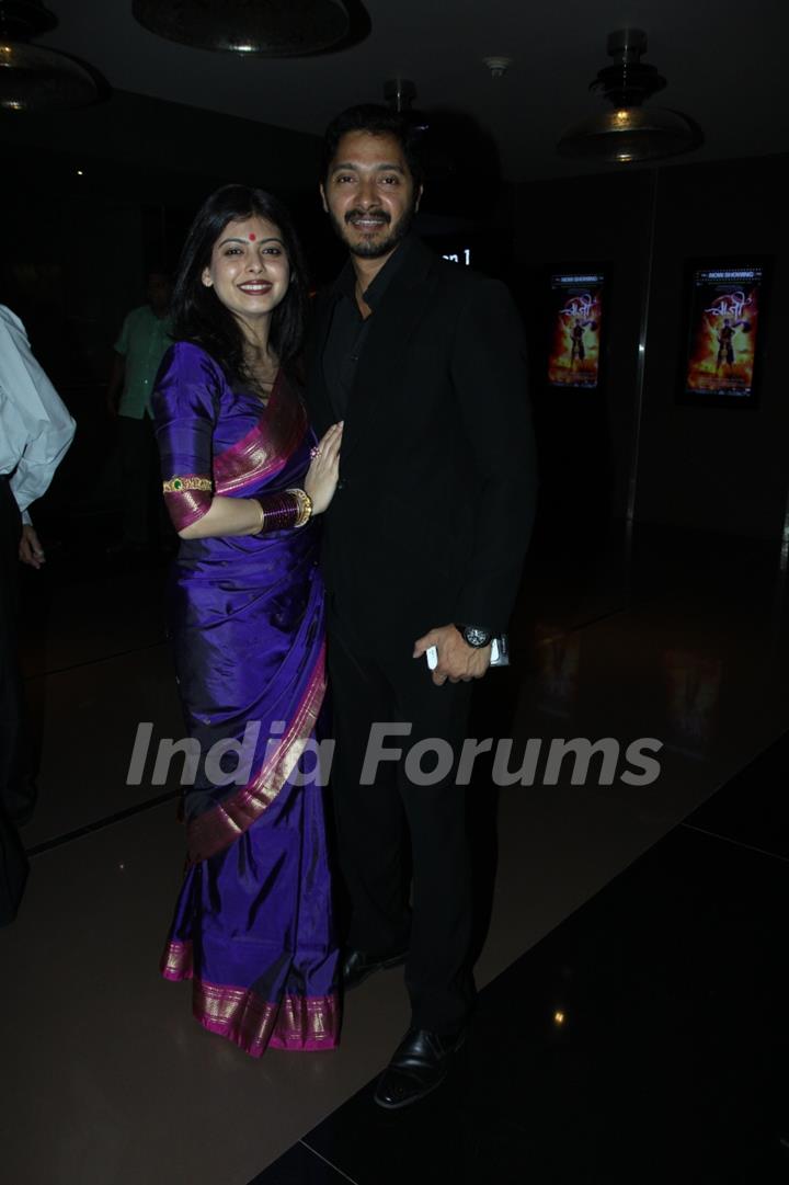 Shreyas Talpade poses with wife Deepti at the Premier of Marathi Movie Baji