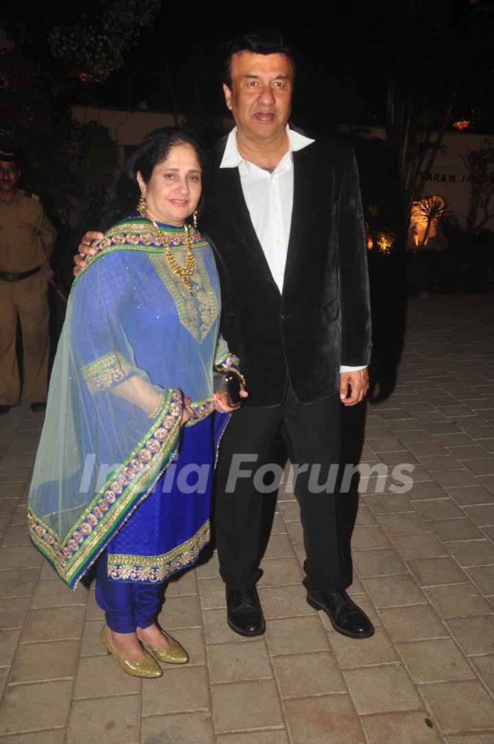 Anu Malik poses with wife at Hinduja Bash