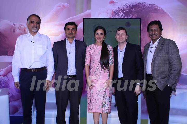 Tara Sharma poses with members at Johnson & Johnson Press Conference