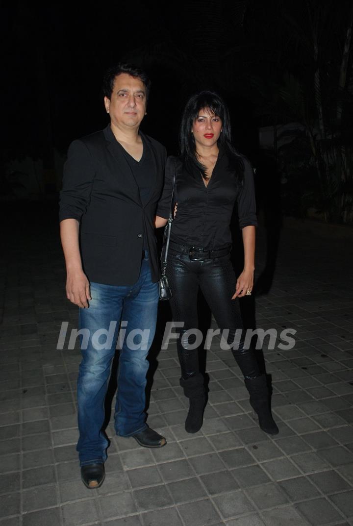 Sajid Nadiadwala poses with wife Wardha Khan at Ahmed Khan's Marriage Anniversary Bash