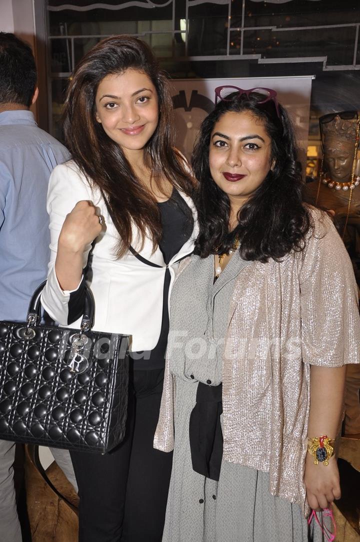 Kajal Aggarwal poses with a friend at Nitya Arora Store Launch Vaaliyaan