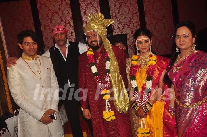 Jackie Shroff poses with the Wedding Couple Rahul and Aditi Thackeray