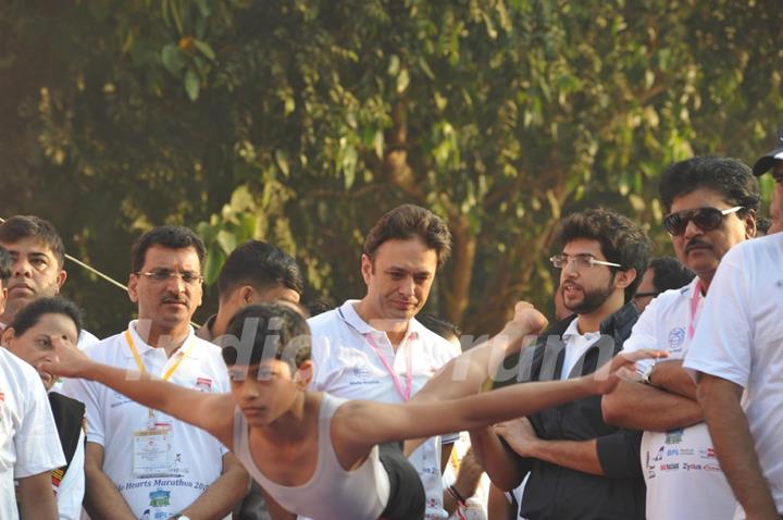 Aditya Thackeray and Ness Wadia were snapped while in conversation at Little Hearts Marathon 2015