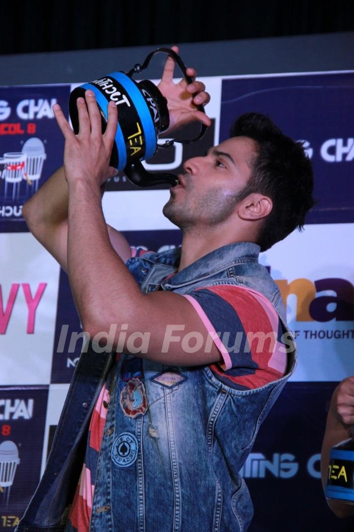 Varun Dhawan strikes a pose at the Promotions of Badlapur