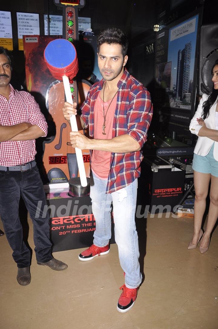 Varun Dhawan poses for the media at the Promotions of Badlapur