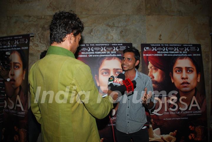 Irrfan Khan was snapped taking interview at the Special Screening of Qissa