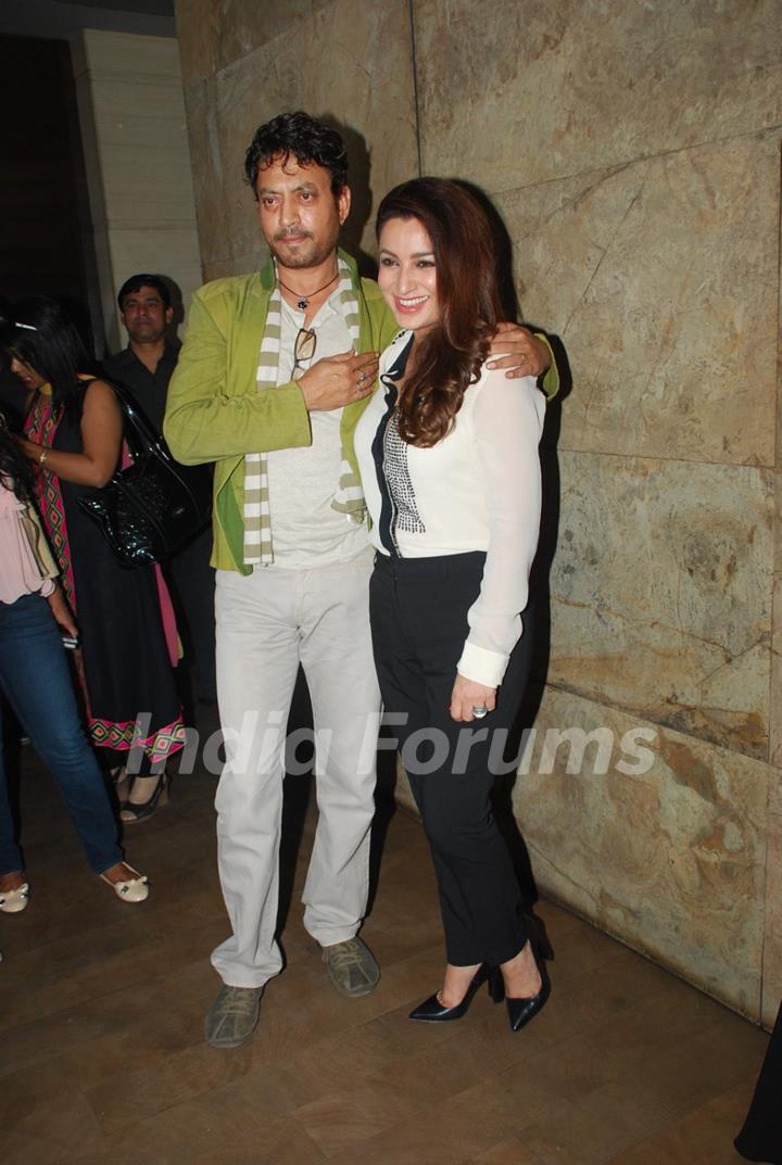 Irrfan Khan and Tisca Chopra pose for the media at the Special Screening of Qissa