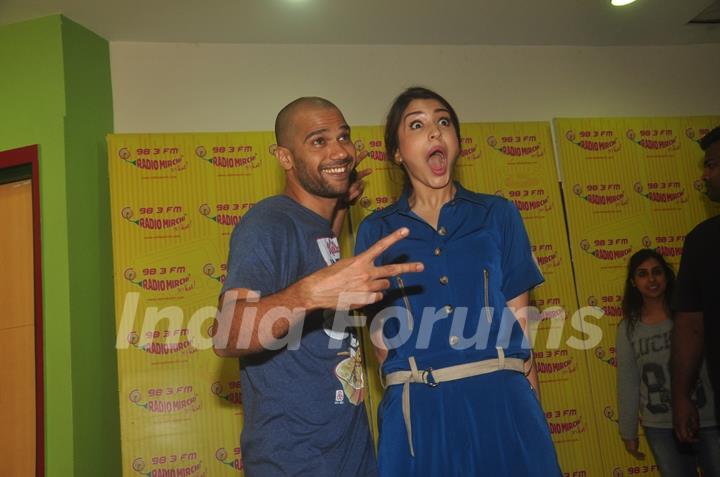 The cast of NH 10 strike a quirky pose at the Promotions at Radio Mirchi