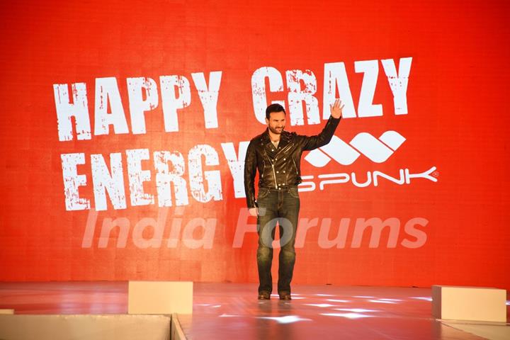 Saif Ali Khan waves to the audience at Spunk Footwear Show