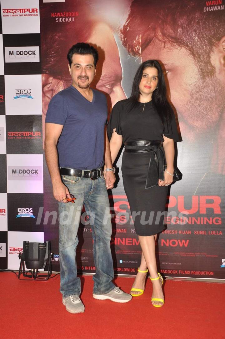 Sanjay Kapoor with his wife at the Success Bash of Badlapur