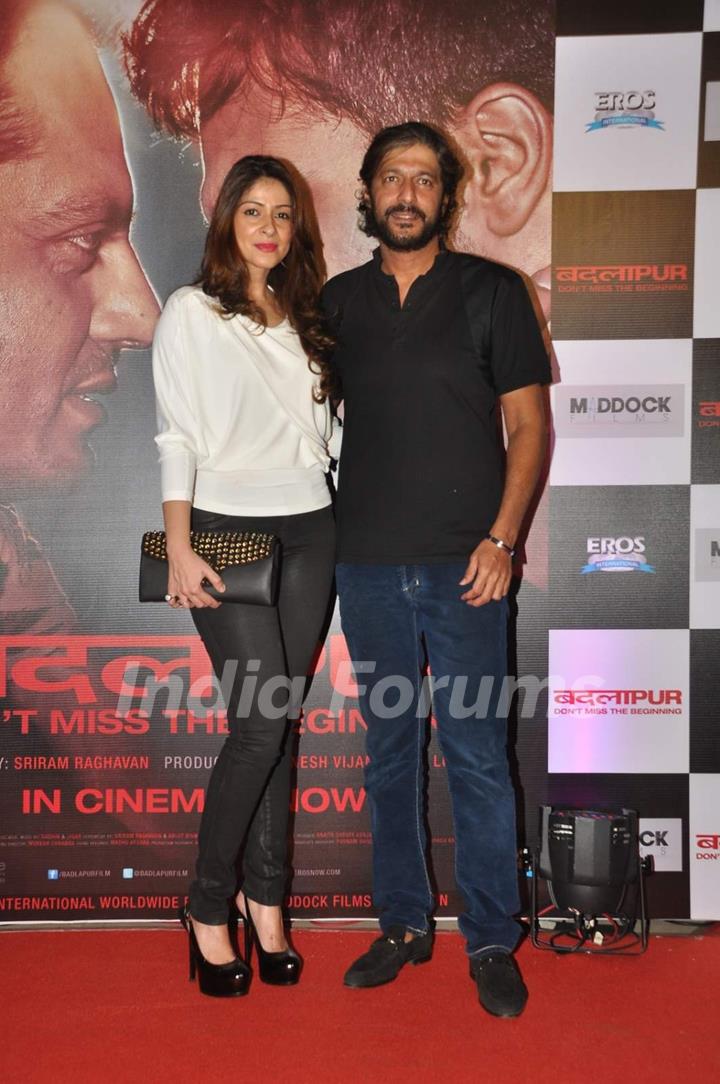 Chunky Pandey with his wife were at the Success Bash of Badlapur