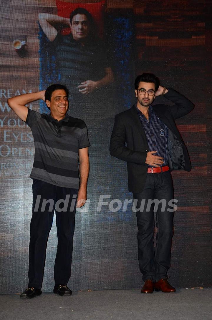 Ranbir Kapoor and Ronnie Screwvala pose for the media at the Book Launch