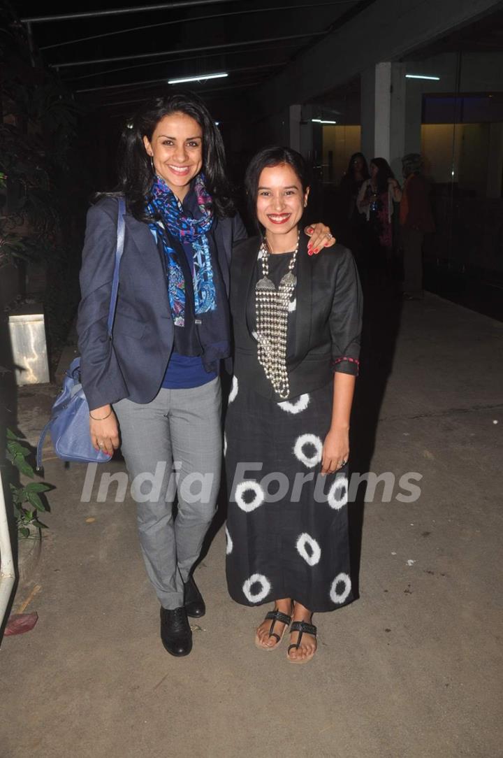 Gul Panag and Tillotama Shome pose for the media at the Screening Held by Rajkumar Rao