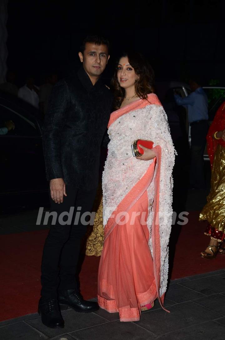 Sonu Nigam poses with his Wife at Tulsi Kumar's Wedding Reception