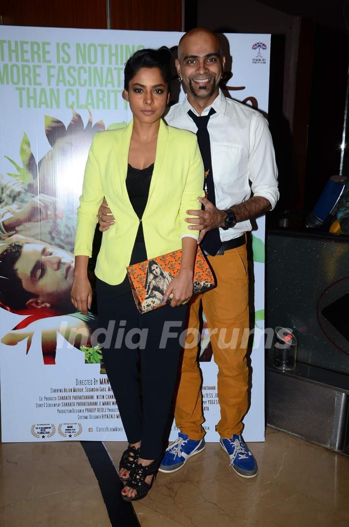 Sugandha Garg and Raghu Ram pose for the media at the Premier of Coffee Bloom