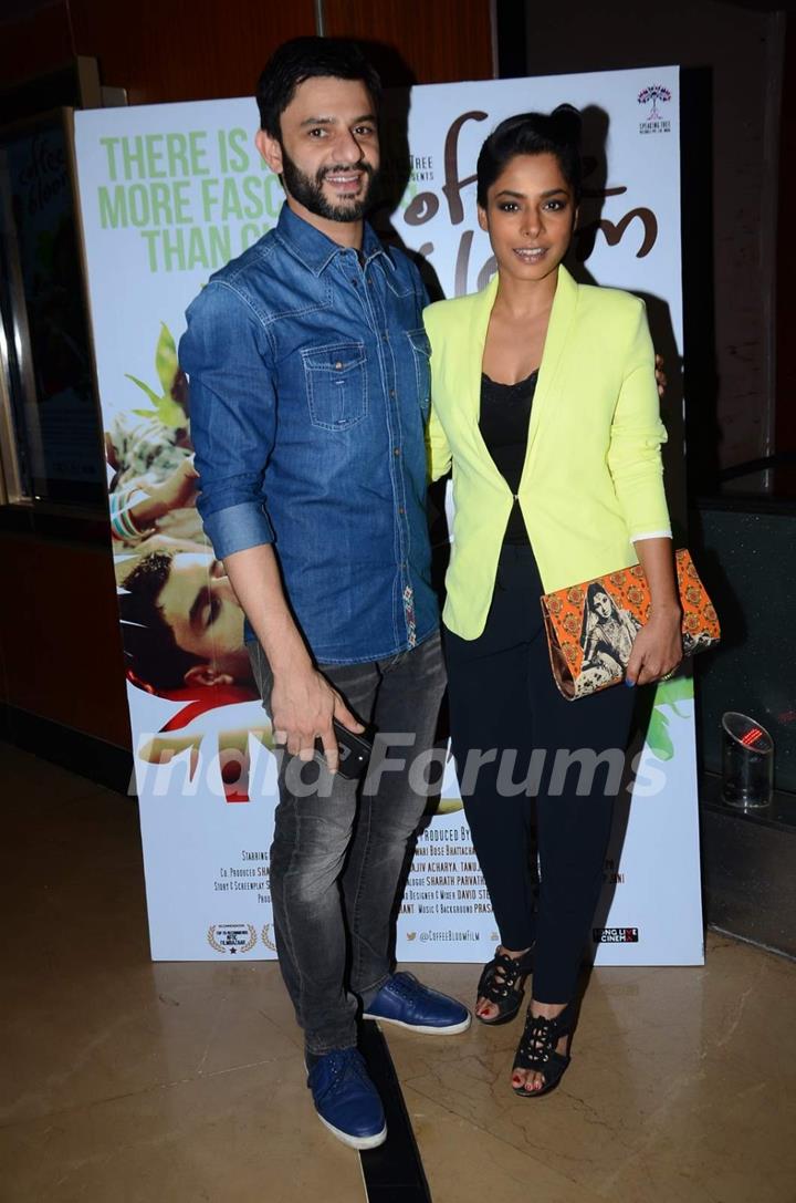 Sugandha Garg and Arjun Mathur pose for the media at the Premier of Coffee Bloom