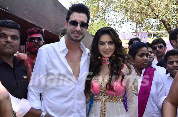 Sunny Leone poses with husband Daniel Weber at Zoom Holi Bash