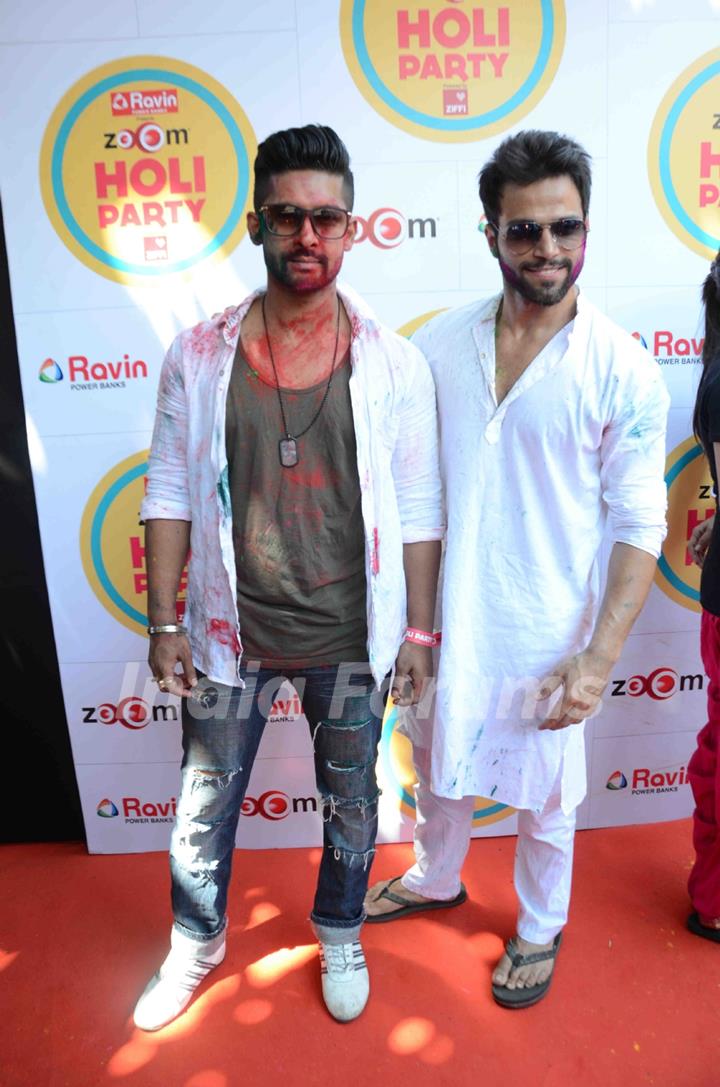 Ravi Dubey and Rithvik Dhanjani pose for the media at Zoom Holi Bash