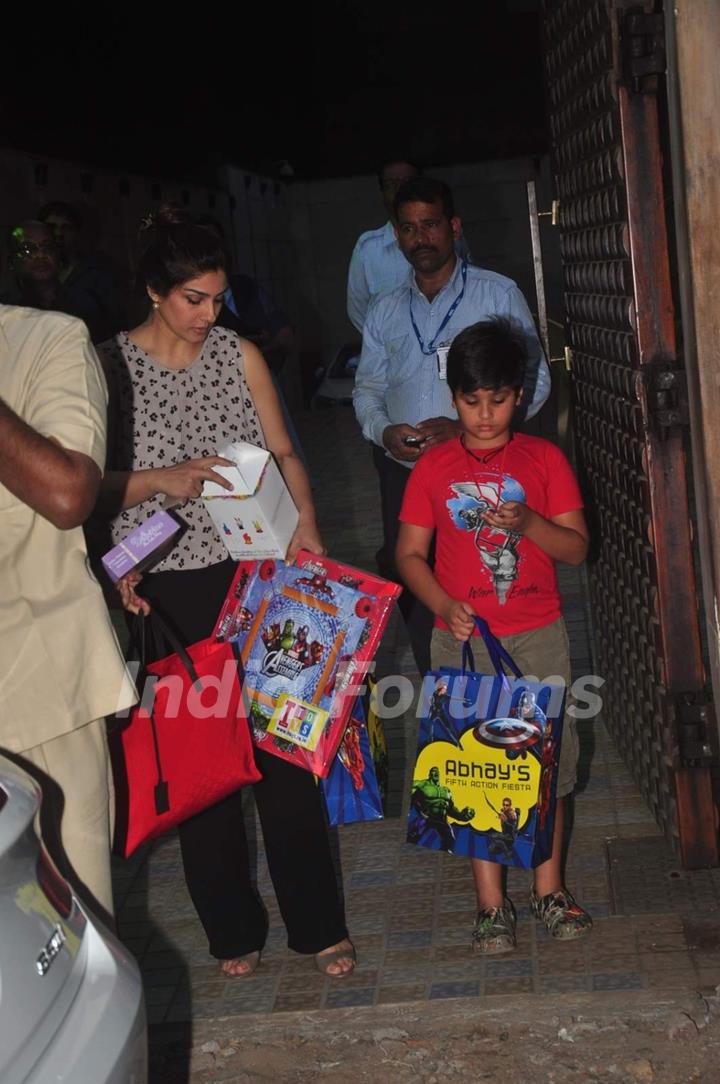 Raveena Tandon was snapped with son at Anu Dewan's Son's Birthday Bash