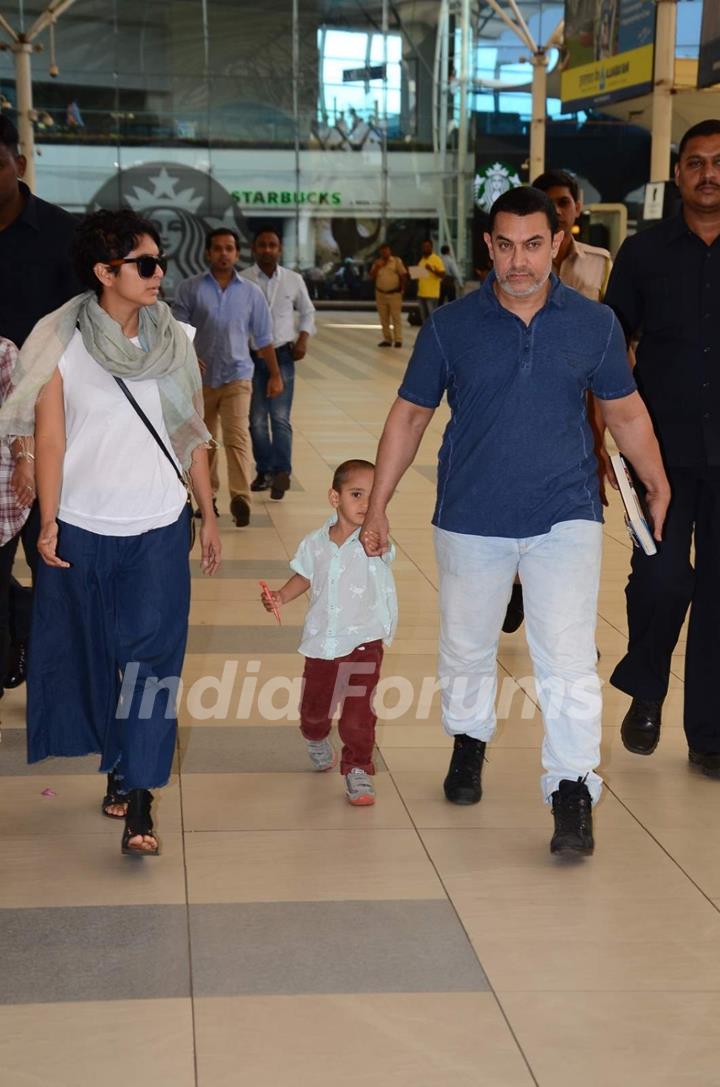 Aamir Khan and Kiran Rao were snapped with their son Azad at Airport