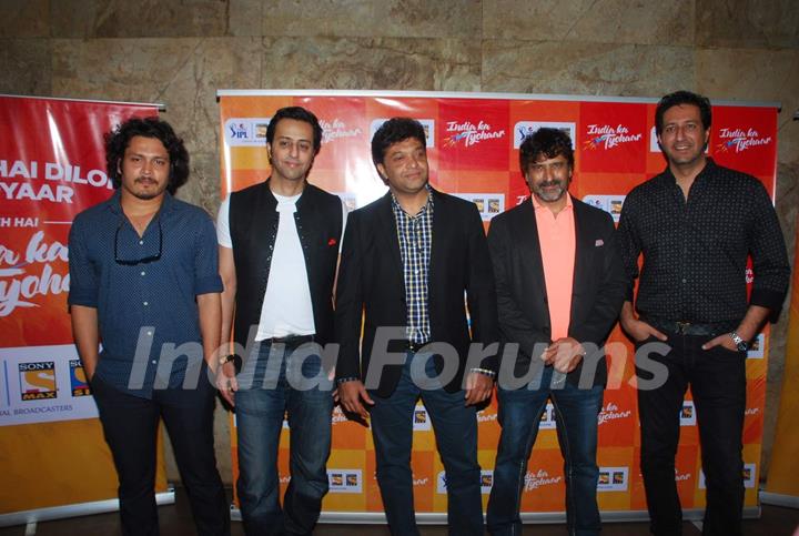 Celebs pose for the media at IPL Song Launch