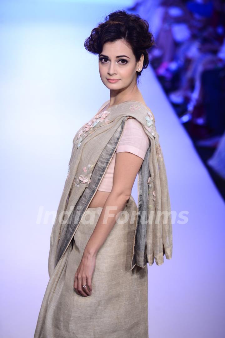 Dia Mirza walks the ramp for Anavila at the Lakme Fashion Week 2015 Day 2