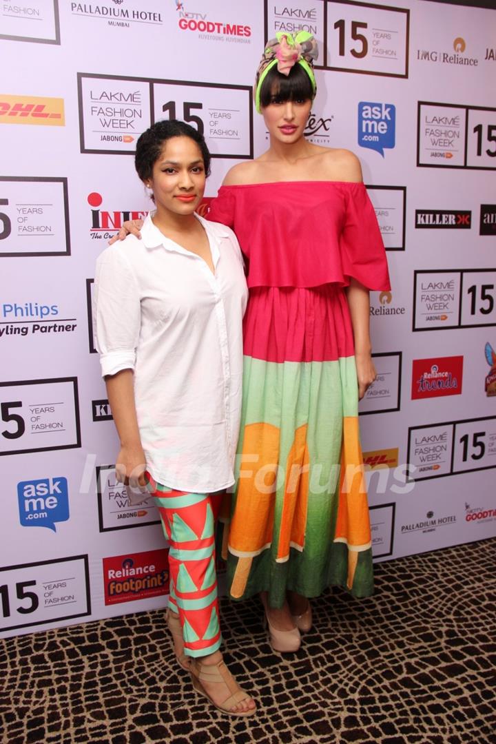 Masaba Gupta with Nargis Fakri at the Lakme Fashion Week 2015 Day 2