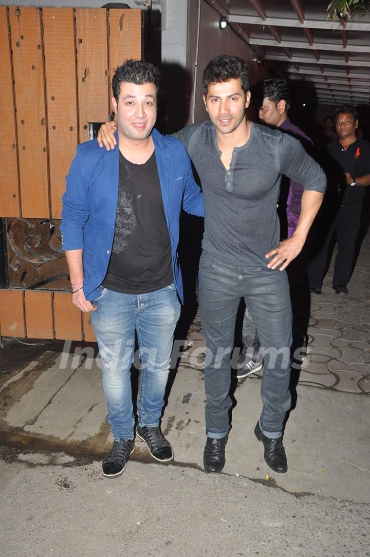 Varun Dhawan and Varun Sharma pose for the media at Karim Morani's Birthday Bash