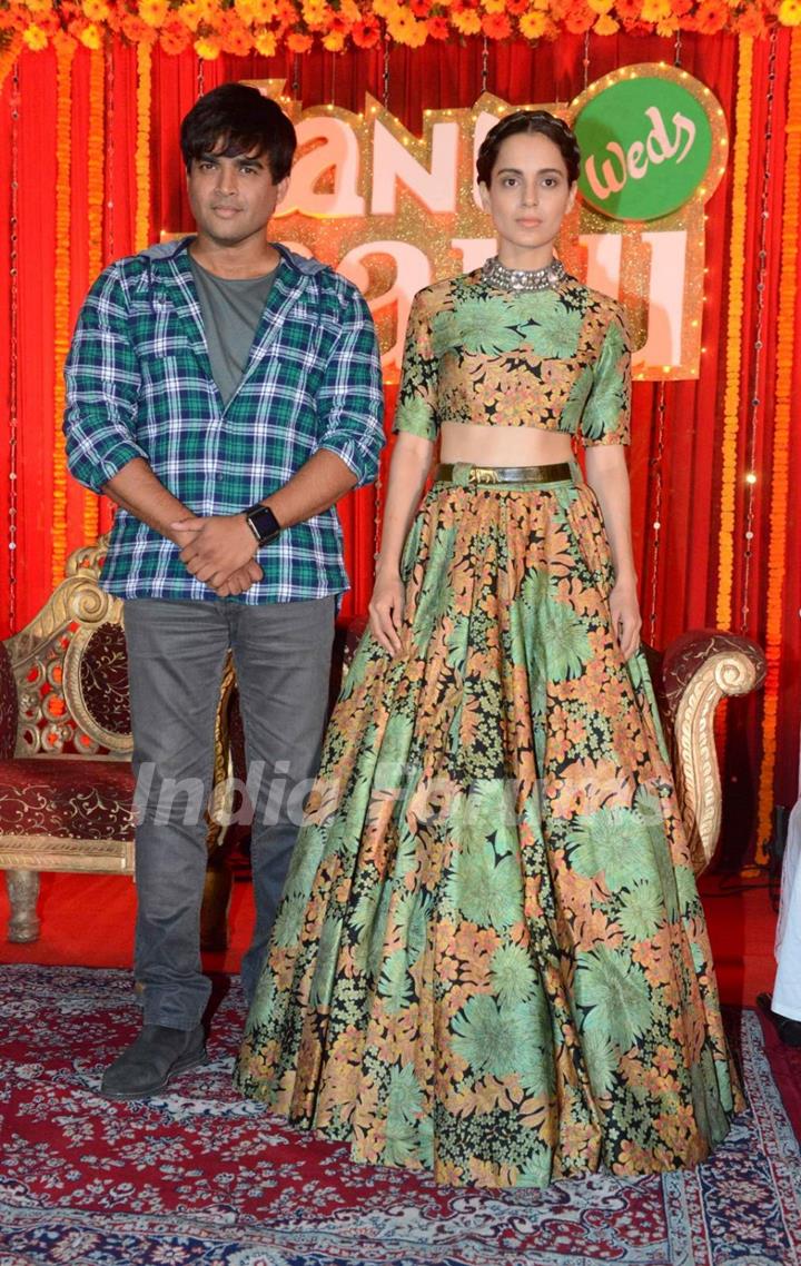 Kangana Ranaut and R. Madhavan pose for the media at the Poster Launch of Tanu Weds Manu Returns