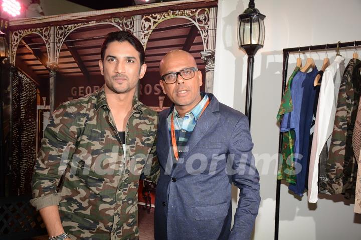 Sushant Singh Rajput and Narendra Kumar pose for the media at Amazon India Fashion Week 2015 Day 2