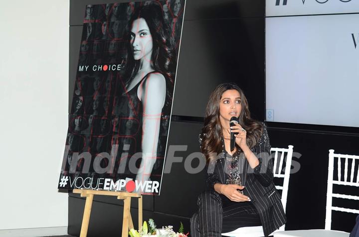 Deepika Padukone interacts with the audience at the Launch of Vogue Empower Film 'My Choice'