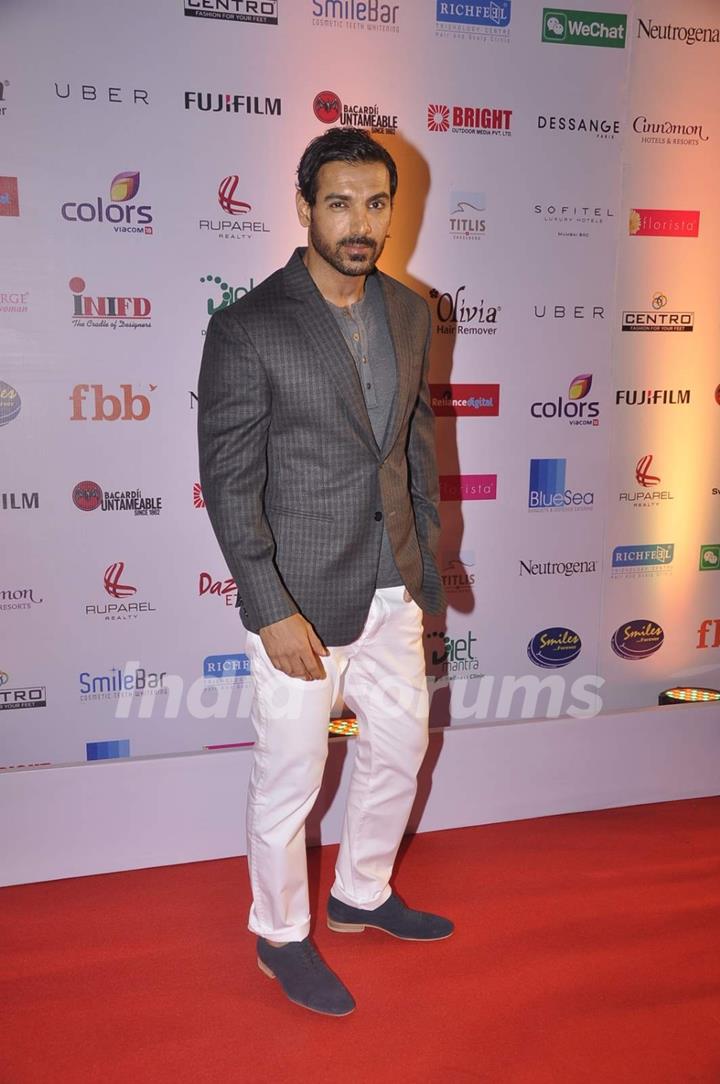 John Abraham poses for the media at Femina Miss India Finals Red Carpet