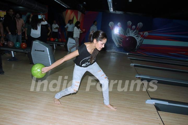 Shazahn Padamsee was snapped playing at the Promotions of Solid Patels