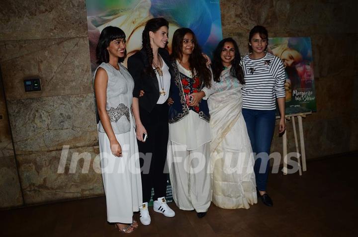 Vidya Balan and Huma Qureshi poses with MWAS actors at Screening of Margarita With a Straw